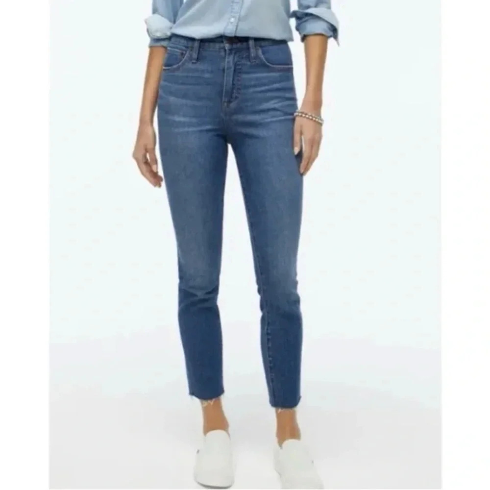 J CREW | 10" High-Rise Skinny Raw Hem Blue Wash Jeans Size 27P